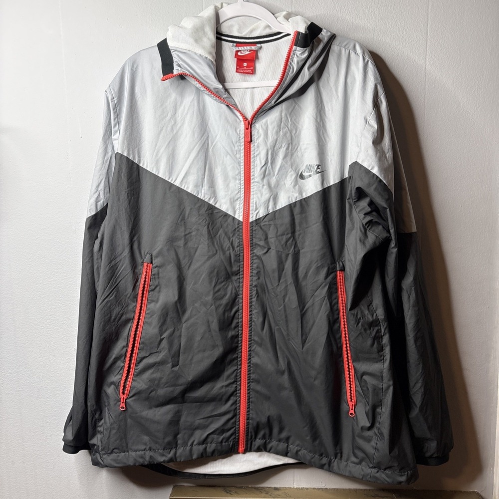 Nike Men's Windbreaker Jacket White, Gray with Red Zippers